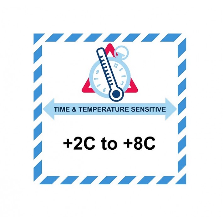 Etiqueta de manuseamento: Time & Temperature Sensitive (+2C to +8C)