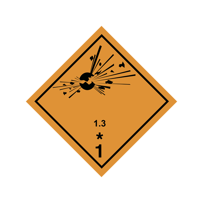Etiqueta de perigo: Division 1.3C—Explosive (100 x 100 mm)