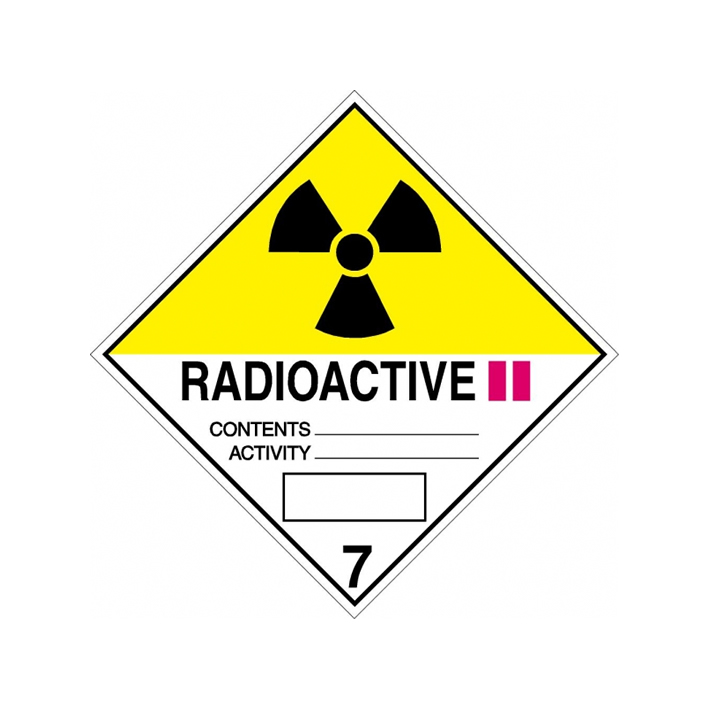 Etiqueta de perigo: Classe 7—Radioactive Cat. II - Yellow (100 x 100 mm)