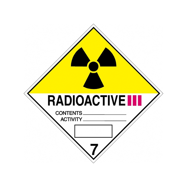Etiqueta de perigo: Classe 7—Radioactive Cat. III - Yellow (100 x 100 mm)