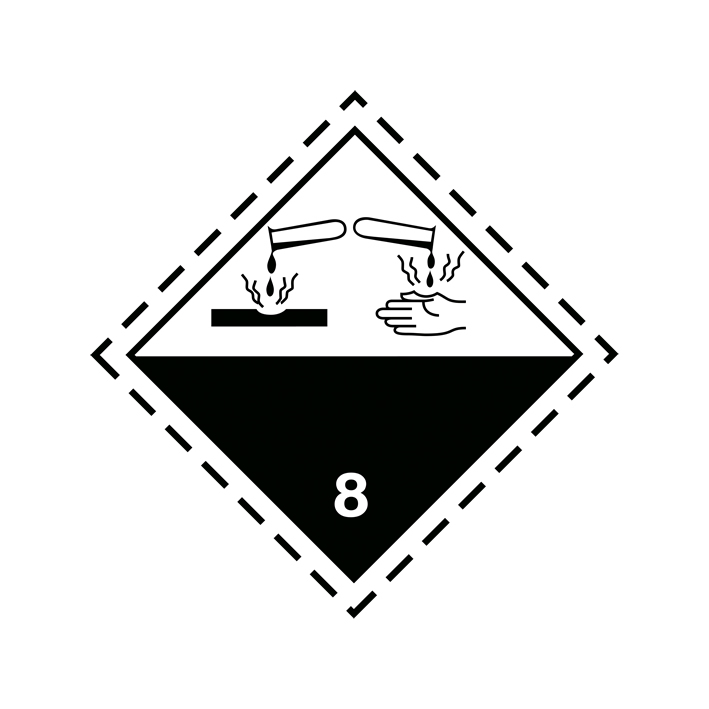 Etiqueta de perigo: Class 8—Corrosive (100 x 100 mm)